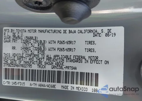 2019 Toyota Tacoma Trd Sport из США, поврежденный, VIN 3TMBZ5DN6KM022795